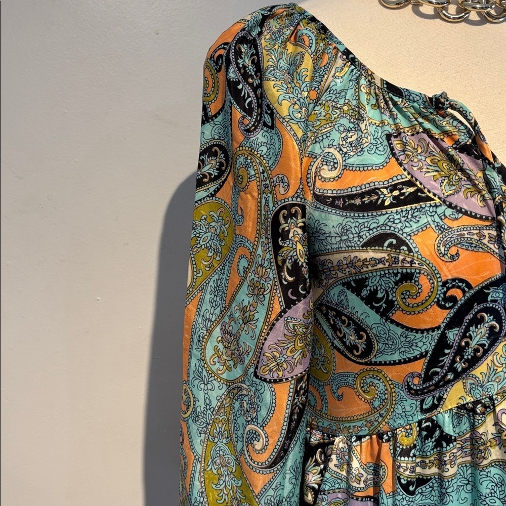 Lemonwood paisley print silk blend tiered maxi dress size S/M - Picture 8 of 15
